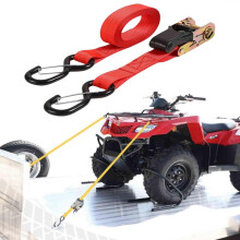 (Red) Auto Retractable Ratchet Straps With S Hook Tiedowns