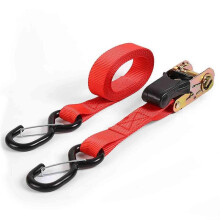 (Red) Auto Retractable Ratchet Straps With S Hook Tiedowns