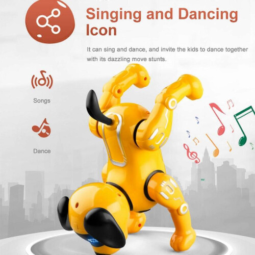 (Yellow) RC Robot Dog Toy for Kids with Voice, Walking/Dancing/Interactive Robots 1