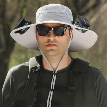 (Gray) Men Sun Hat with 1/2 Solar Fan Fishing Hats Wide Brim Sun Hat for Summer Camping