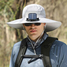 (Gray) Men Sun Hat with 1/2 Solar Fan Fishing Hats Wide Brim Sun Hat for Summer Camping