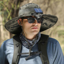 (Green) Men Sun Hat with 1/2 Solar Fan Fishing Hats Wide Brim Sun Hat for Summer Camping
