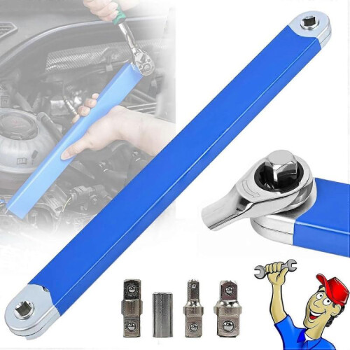 (Blue)Offset Extension Wrench Set Ratchet Spanner Wrench with Extender Adapter