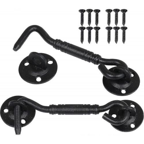 2pcs Cabin Hook, Window Bracket,door Latch Hook,stainless Steel Shed Latch,4 Inch(black)