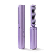(Purple) MINI Hair Straightener Brush Portable Hair Straightening Comb USB Rechargeable