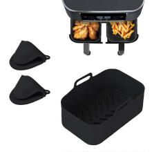 (black) Air Fryer Silicone Pot Reusable Air Fryer Baking Basket Non-stick Bakeware Accessories Kitchen Tools