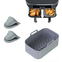 (gray) Air Fryer Silicone Pot Reusable Air Fryer Baking Basket Non-stick Bakeware Accessories Kitchen Tools