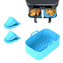 (blue) Air Fryer Silicone Pot Reusable Air Fryer Baking Basket Non-stick Bakeware Accessories Kitchen Tools