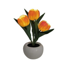 (battery, Orange) Bedroom Atmosphere Night Light Artificial Flower Potted Plant Girl Gift Multicolor PU Creative Table Decoration Lamp,100% New