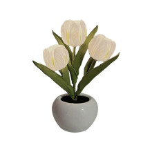(battery, White) Bedroom Atmosphere Night Light Artificial Flower Potted Plant Girl Gift Multicolor PU Creative Table Decoration Lamp,100% New