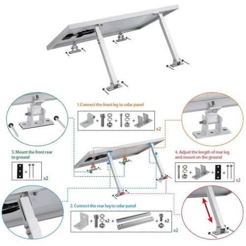 Adjustable Bracket Feet Spacers Hex Socket Screws Set White Aluminium Stainless Steel Solar Panel Support Package 1