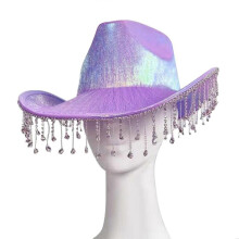 (Purple) Cowboy Hat Holographic Metallic Space for Birthday, Costume Party