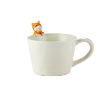(A cup, dog) Coffee cup in the shape of kawaii animal, 3D tea cup with lid and spoon for Valentine's Day, Mother's Day,New