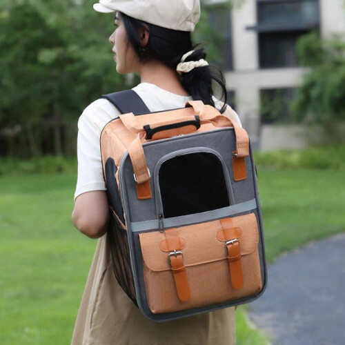 (Orange) Dog Cat Backpack Carrier, Expandable Pet Carrier Backpack for Travel Hiking 1