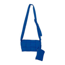 (Blue) 100% New Puffer Woven Bag Women Padded Designer Crossbody Bags Woven Purse Down Shoulder Bags for Women