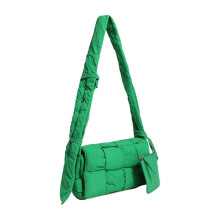 (Green) 100% New Puffer Woven Bag Women Padded Designer Crossbody Bags Woven Purse Down Shoulder Bags for Women