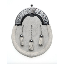 (Large Chain) Stunning Bovine Full Dress Sporran with Traditional Chrome Stag Design Cantle
