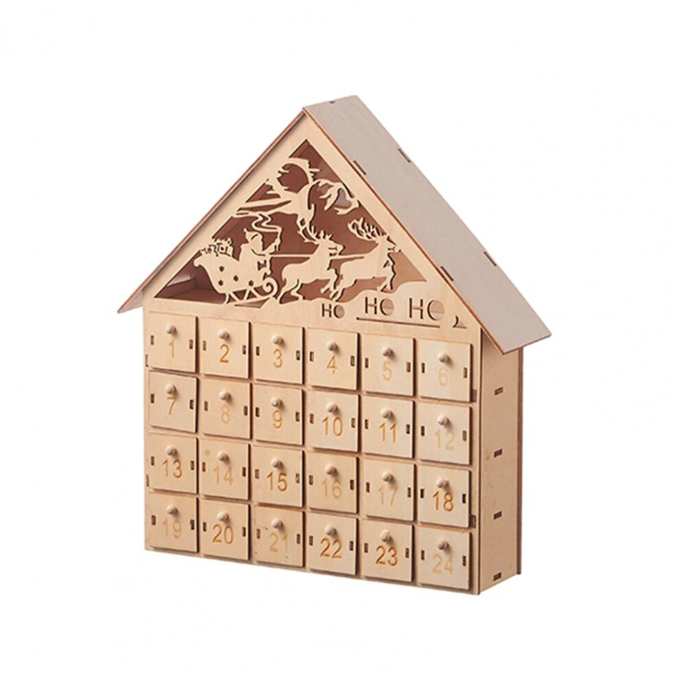 Topsrjyl (D) Christmas Advent Calendar Wooden 24 Empty Drawers House Shape Countdown Calendar Rustic Christmas Calendar With Numbered Doors