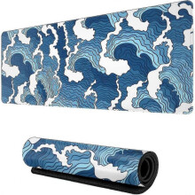 Japanese Wave Mouse Pad Blue And White Mouse Pad Gaming Large Xxl Long Mousepad Extended Xl Desk Mat Non-slip Rubber Base Stitched Edges Mice Pad 31.5