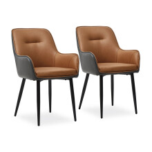 Set of 2 Faux Leather Dining Chairs Colour-Match Metal Legs Brown+Grey