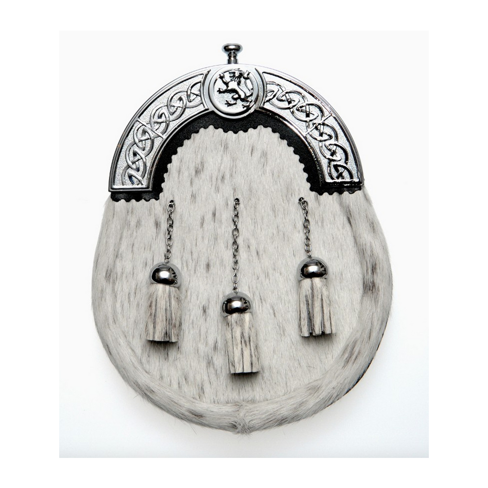 (Large Chain) Stunning Bovine Full Dress Sporran with Traditional Chrome Lion Design Cantle-image-OPC-PHY2KFP-NEW