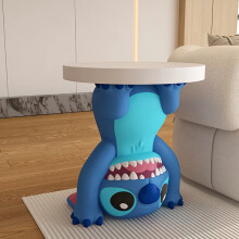 (Stitch) Stitch-Themed Resin Coffee Table - Cute Blue Creature Design With White Cup & Saucer, Durable Plastic Frame, No Assembly Required