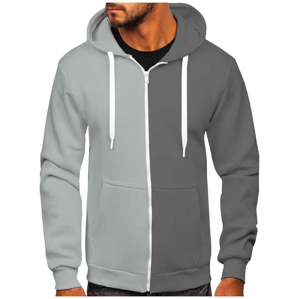 Zip Up Color Block Cotton Heated Basic Hoodie for Casual Big And Tall