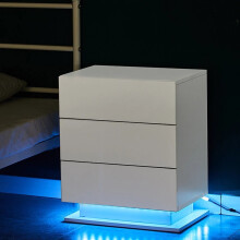 Modern High Gloss Bedside Table Drawer Nightstand with LED Lights & Storage