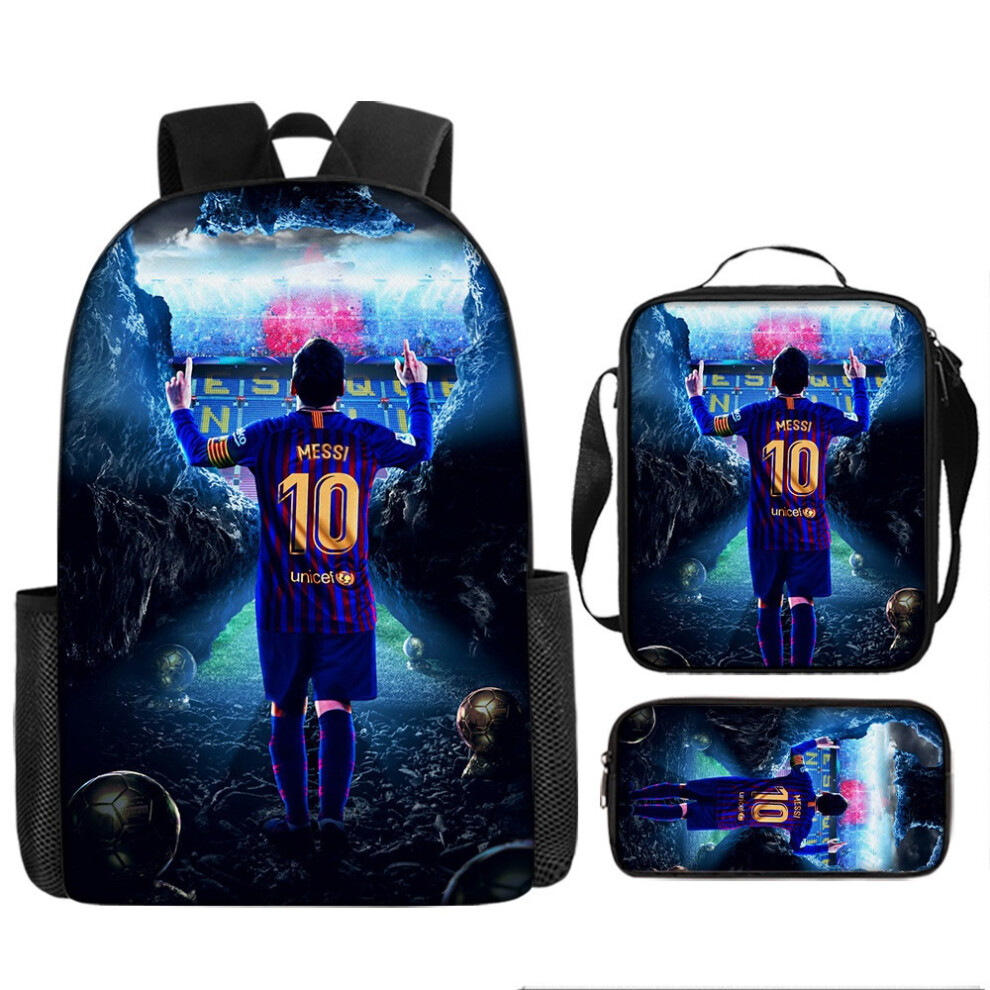 (9, Pencil bag) Football star Lionel Messi peripheral backpack three-piece children's school bag
