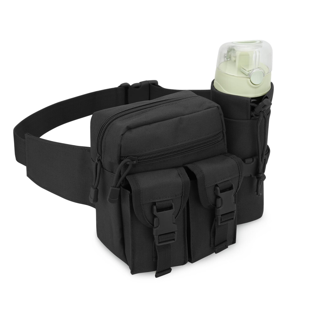 Detachable Water Bottle Holder Adjustable Waist Belt Oxford Fanny Pack for Men Travel Outdoor Hiking Black-image-OPC-PHY2PVD-NEW