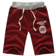 (Wine, L) Men Shorts Cotton Casual Beach Drawstring Short Pants Baggy Trouser Fashion