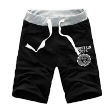(Black, L) Men Shorts Cotton Casual Beach Drawstring Short Pants Baggy Trouser Fashion