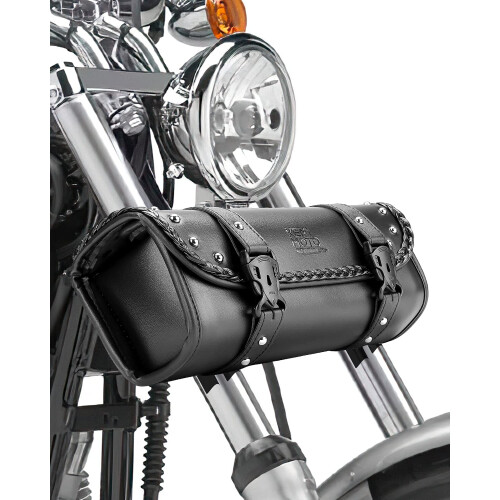 Leather Universal Motorcycle Tool Bag for Front Fork Handlebar Sissybar Storage Pouch