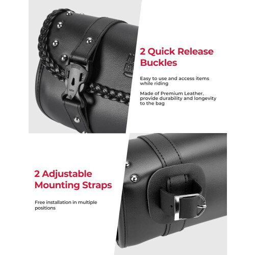 Leather Universal Motorcycle Tool Bag for Front Fork Handlebar Sissybar Storage Pouch 1