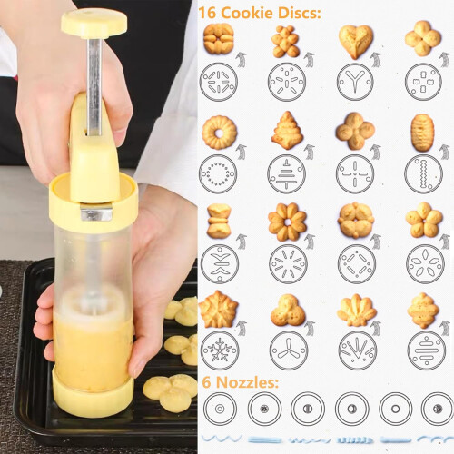 Cookie Press Gun Kit for Baking and Decorating in Yellow 2