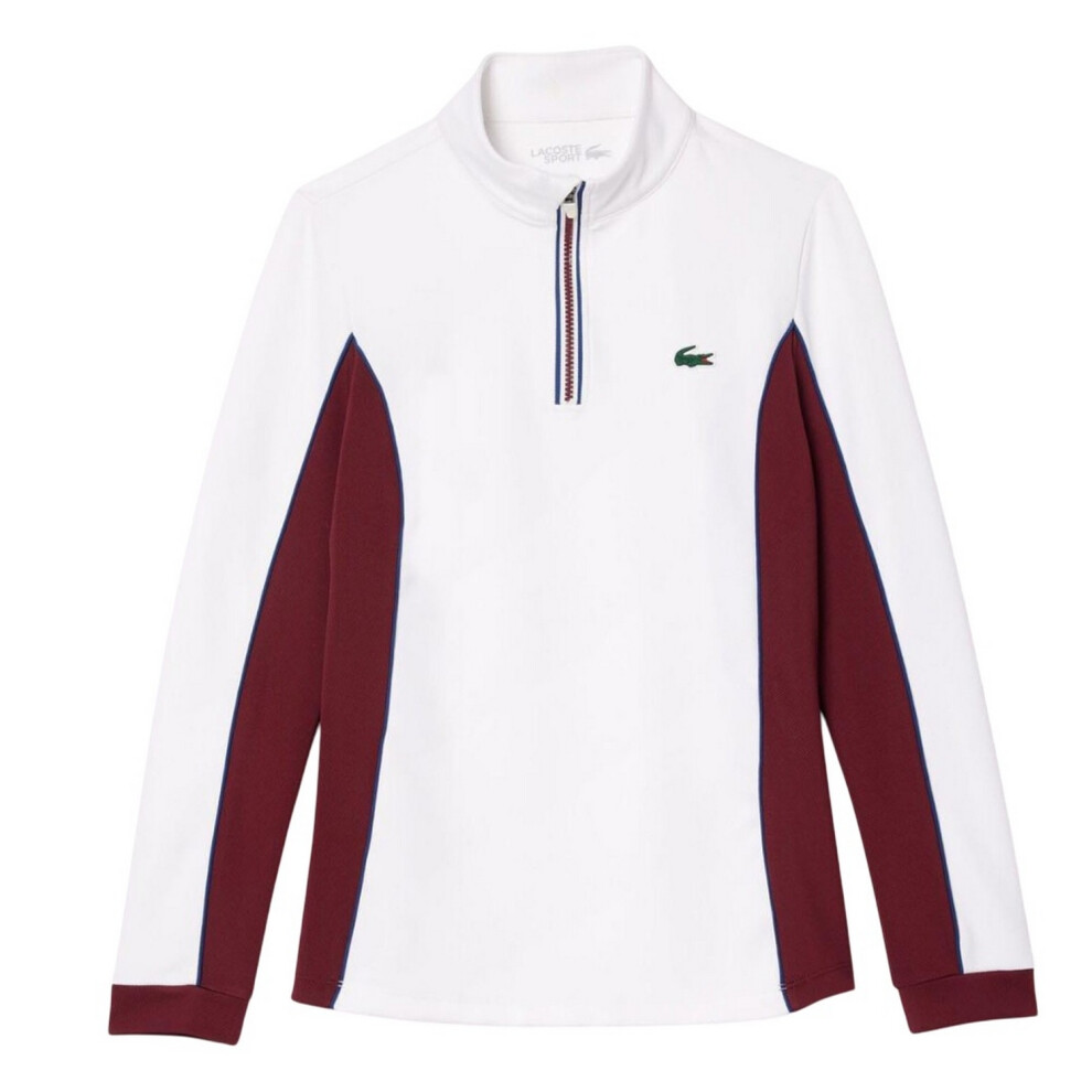 (16 UK, White/Red) Lacoste Womens/Ladies Layered Slim Tennis Sweatshirt