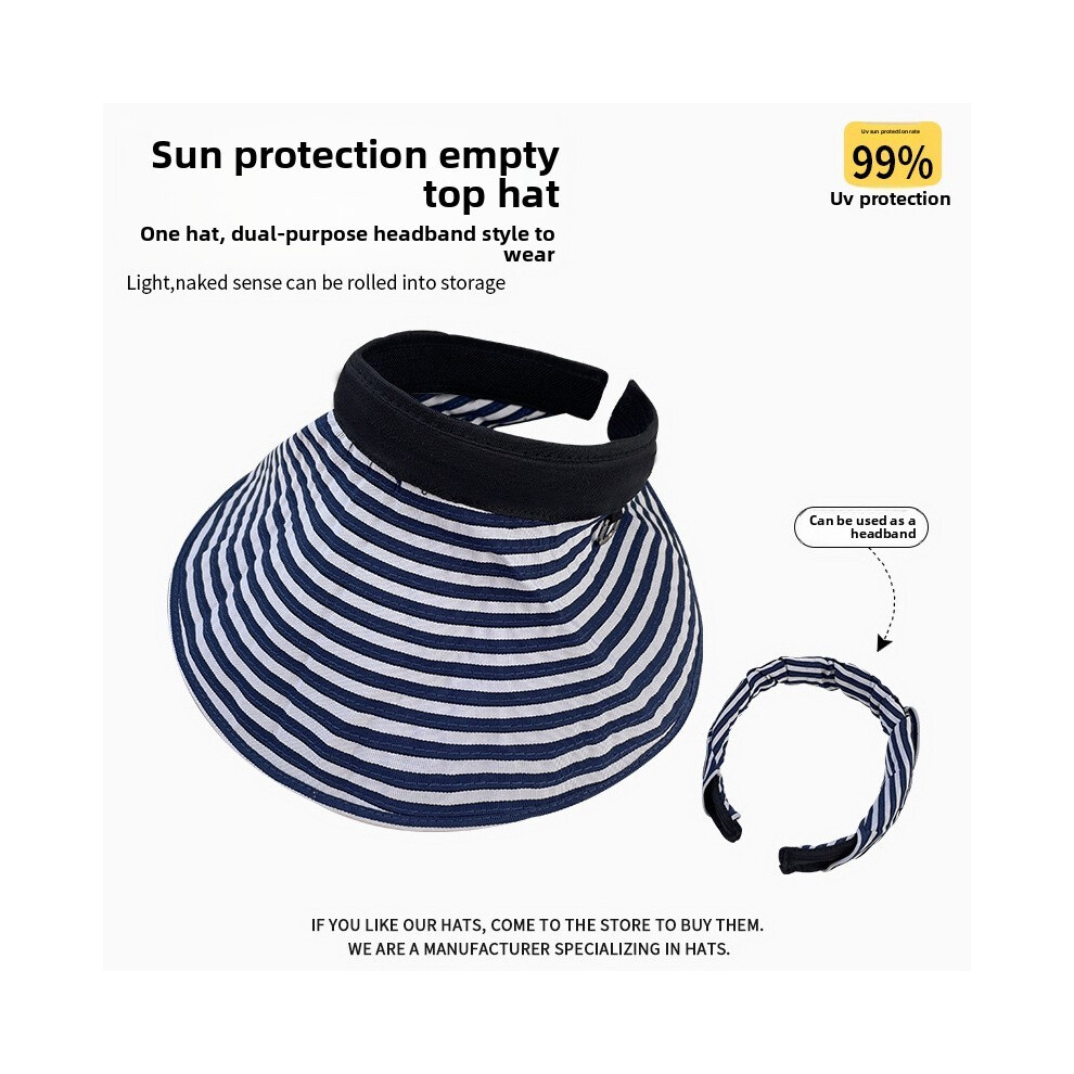 (Navy) Beach Foldable Stripe Sun Protection Hat With Wide Brim For Outdoors And Leisure-image-OPC-PHY2ZJY-NEW
