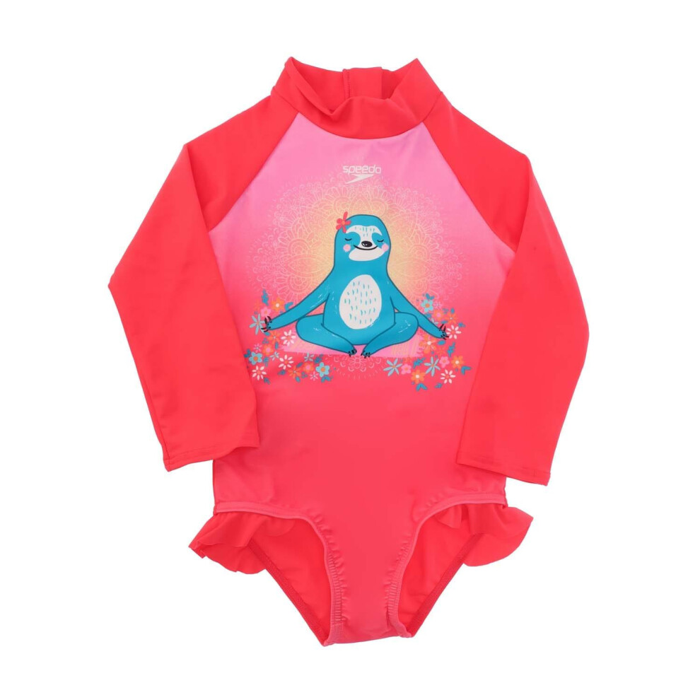 (6 Years, Pink) Speedo Girls Frill Long-Sleeved One Piece Swimsuit-image-OPC-PHY57RS-NEW