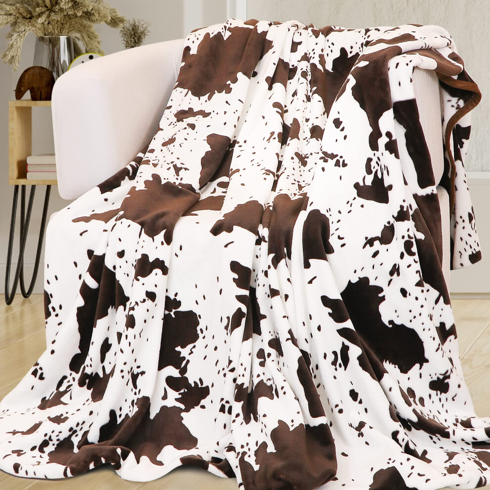 Cow Print Plush Flannel Fleece Soft Warm Blanket for Sofa Couch Bed Home Decorative 50' x 60'