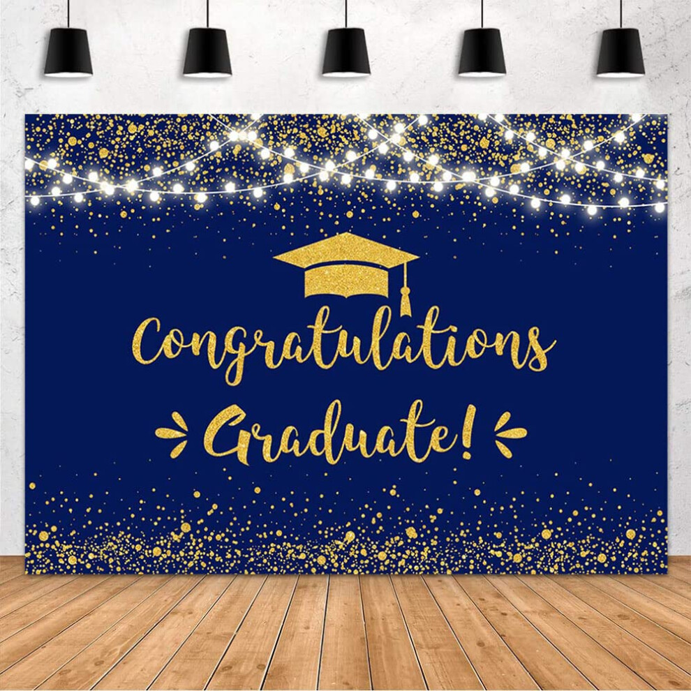 Backdrop For Graduation Party Decorations Photography Background 8X6ft Blue/Gold 943784899265