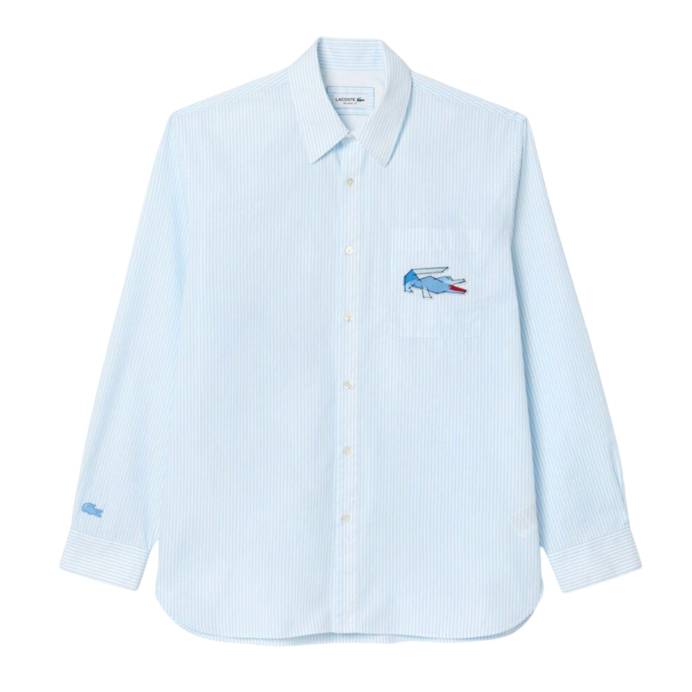 (15in, Blue/White) Lacoste Mens Crocodile Badge Relaxed Fit Shirt