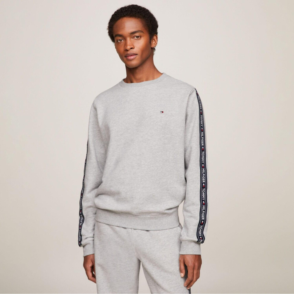 (S, Grey) Tommy Hilfiger Mens Tape Logo Lounge Sweatshirt