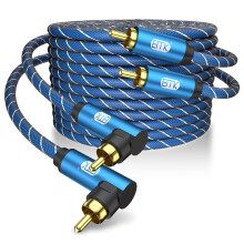 Subwoofer Cable (2PACK, 6.6FT), 90 Degree RCA Cable Dual Shielded with Gold Plated RCA to RCA Connectors