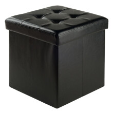 Wood Furniture Piece Ashford Ottoman with Storage Faux Leather, Black