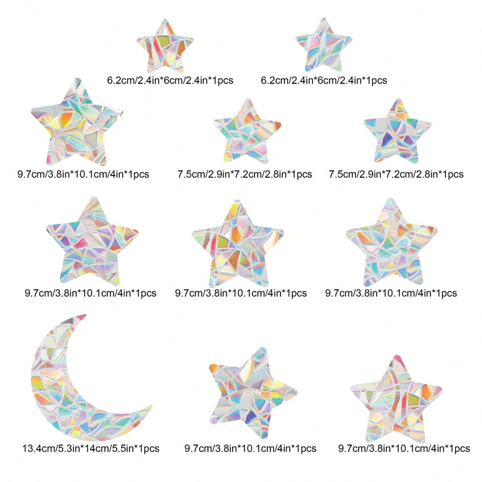 (11 Moon and Stars (11)) Combination colorful window stickers home decoration round butterfly prism laser static stickers anti-collision rainbow glass-image-OPC-PHY5ZNP-NEW