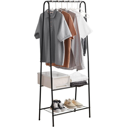 (Single Small Rail, Black) Metal Clothes Rod Hanger Clothes Display ...