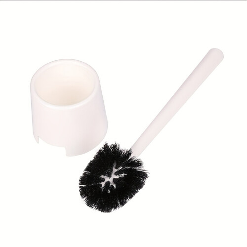(White) 1pc Toilet Brush and Holder Set - Long Handle Bathroom Flexible Deep Cleaning Brush, Portable Toilet Brush, with Holder, Plastic Material
