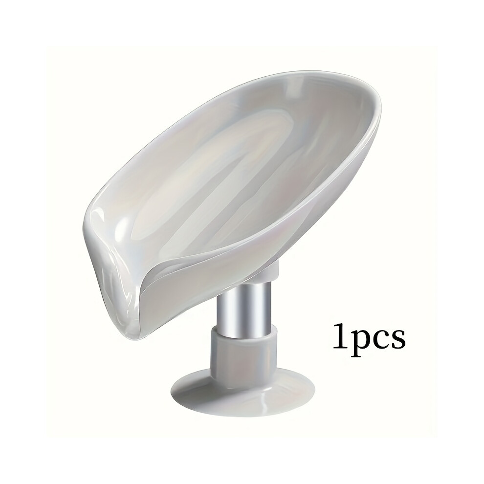 (Grey) 1/2pcs Leaf-shaped Soap Dish Drainage Rack, No-Drill Bathroom Accessory with Suction Cups, Non-Slip and Water-Free Soap Tray Holder,-image-OPC-PHY65T2-NEW