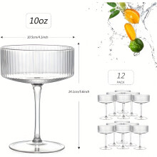 (12) 12oz Plastic Transparent Ice Cream Cocktail Glasses, 6/12pcs Striped Stemmed Classic Design with Delicate Texture, for Parties, Banquets,