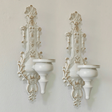 (Retro candlesticks A pair of white) 2pcs Vintage Black and White Ironwork Wall-Mounted Candle Holders | Classic European Style Wall Decor Candelabra, Sconce Candle Holder